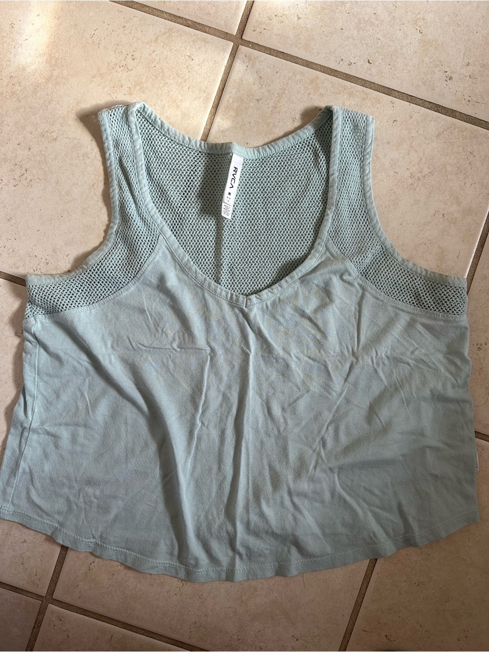RVCA Pale Blue Mesh-Panel Cropped Tank